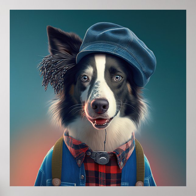 Póster Poster de Perro Hipster de Collie Fronteriza (Frente)