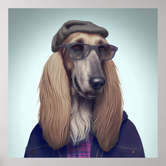 Póster Poster de Perro Hipster de Hound Afgano (Frente)