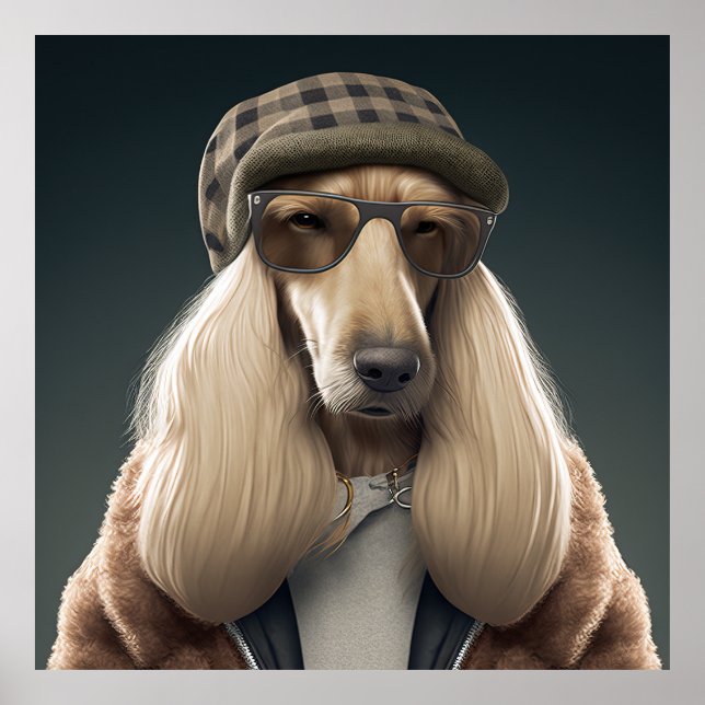 Póster Poster de Perro Hipster de Hound Afgano (Frente)