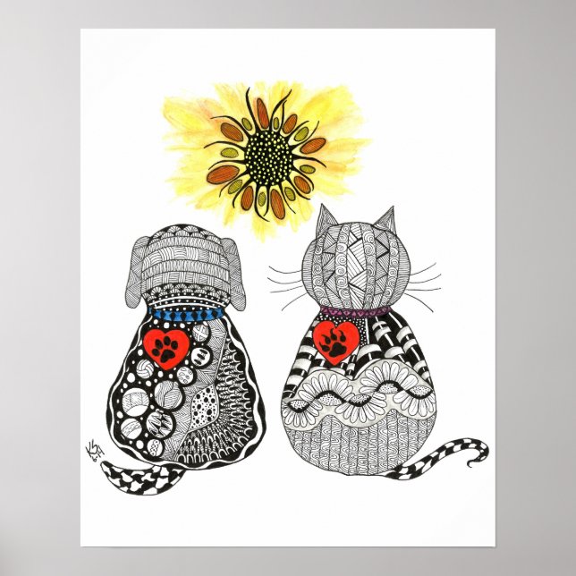 Póster Poster de perro y gato 16' x 20" (Frente)