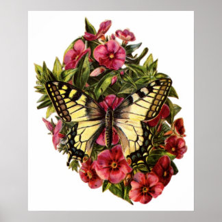 Póster Poster de Personalizable de mariposas y flores
