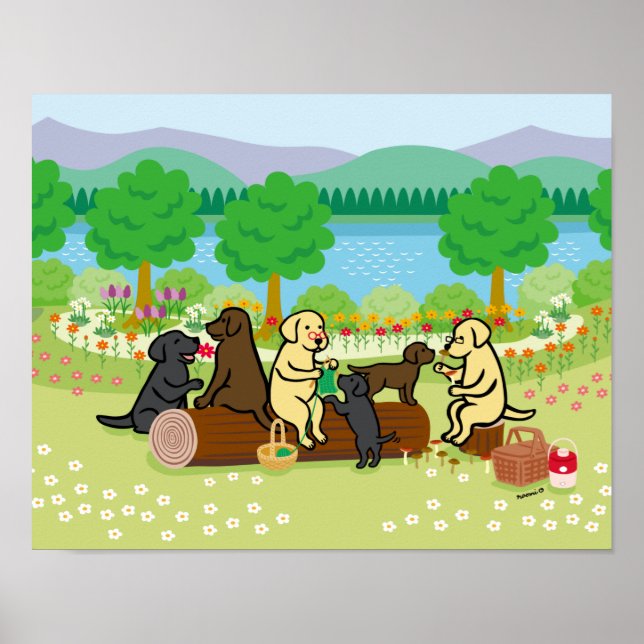 Póster Poster de picnic de la familia Labrador (Frente)