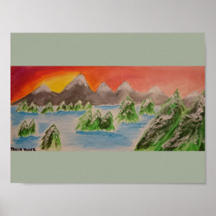 Póster Poster de pintura acrílica del paisaje de la nieve