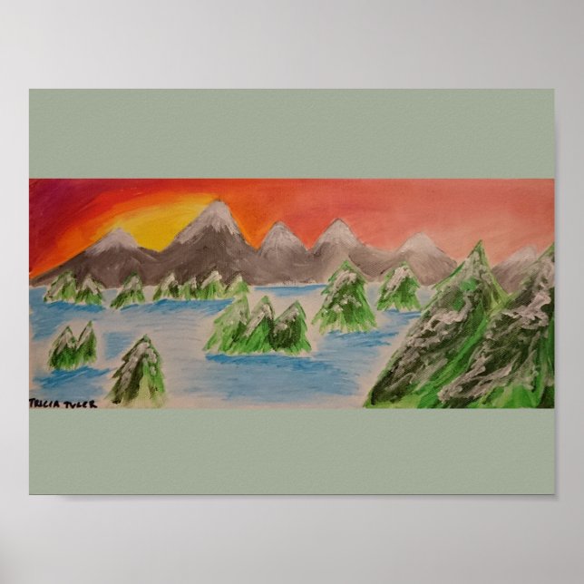 Póster Poster de pintura acrílica del paisaje de la nieve (Frente)