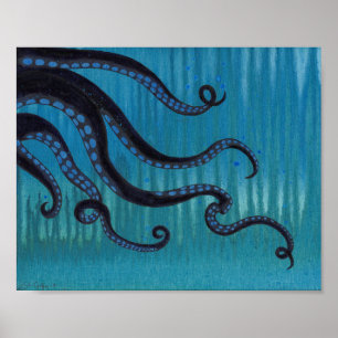 Póster Poster de pintura acrílica del pulpo oscuro