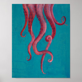 Póster Poster de pintura acrílica del pulpo rosado