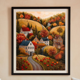 Póster Poster de pintura de aceite de Apple Harvest Folk