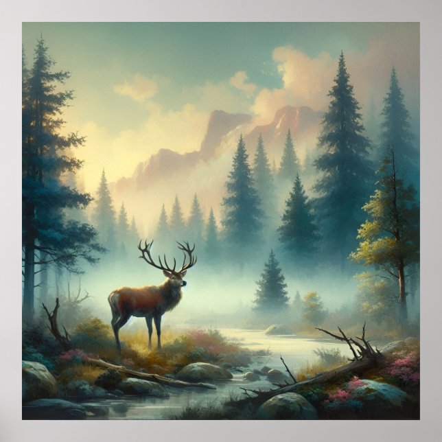 Póster Poster de pintura de aceite Stag (Frente)