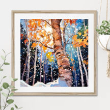 Poster de pintura de acuarela de bosque