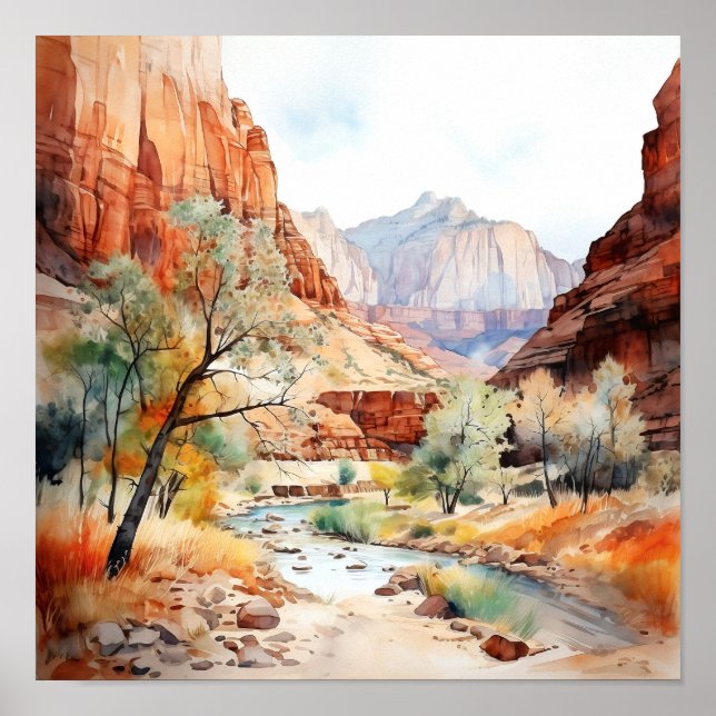 Póster Poster de pintura de acuarela del Parque Nacional  (Frente)