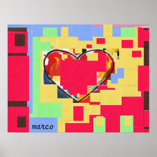 Póster poster de pintura de collage de corazones estilo P