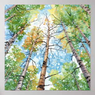 Póster Poster de pintura de color de agua de los bosques