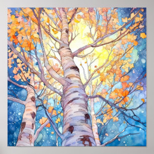 Póster Poster de pintura de color de agua del bosque de S