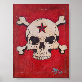 Póster Poster de pintura de cráneo rojo con problemas