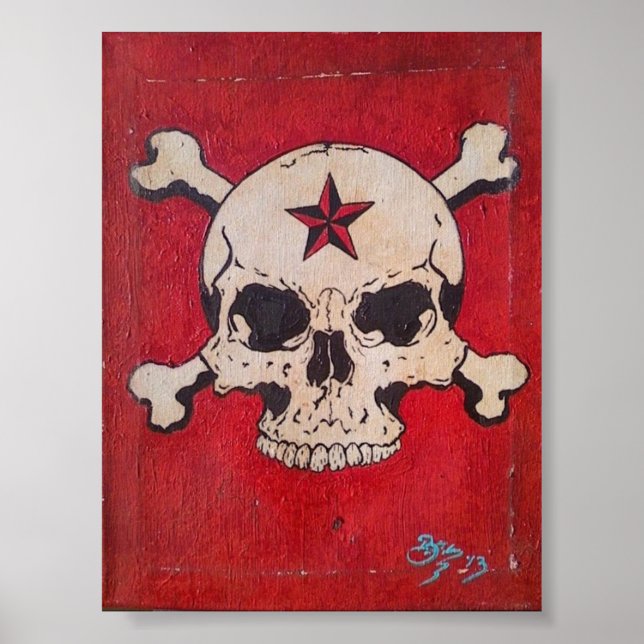 Póster Poster de pintura de cráneo rojo con problemas (Frente)