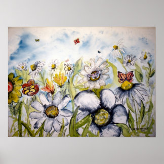 Póster poster de pintura de flores de mariposa