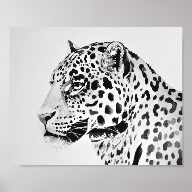 Póster Poster de pintura de leopardo blanco y negro (Frente)