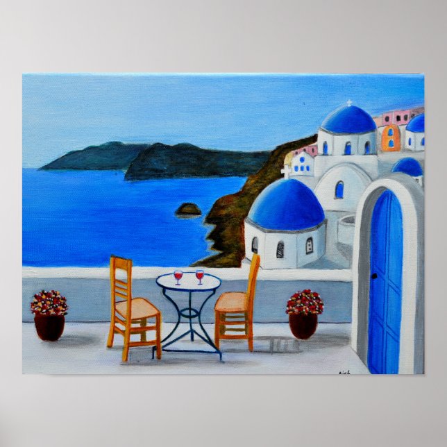 Póster Poster de pintura de Santorini (Frente)