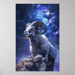 Póster Poster de pintura realista de Aries majestuosas