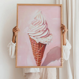 Póster Poster de pintura rosa de crema de hielo retro,