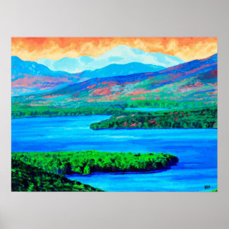 Póster Poster de pintura sobre el lago y las montañas