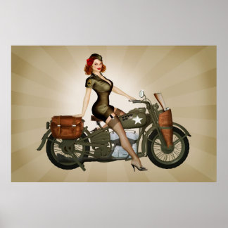 Póster Poster De Pinup De La Motocicleta Del Ejército De 