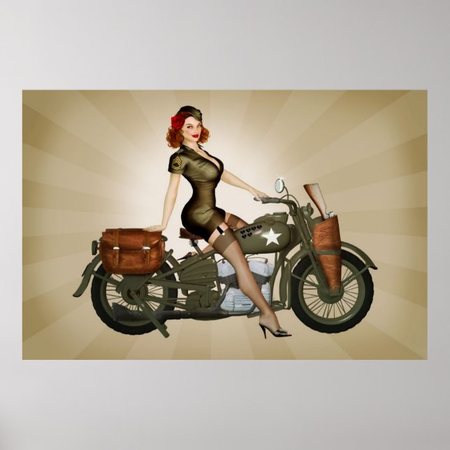 Póster Poster De Pinup De La Motocicleta Del Ejército De  (Frente)