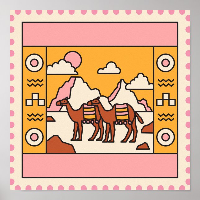 Póster Poster de pirámides y camellos (Frente)