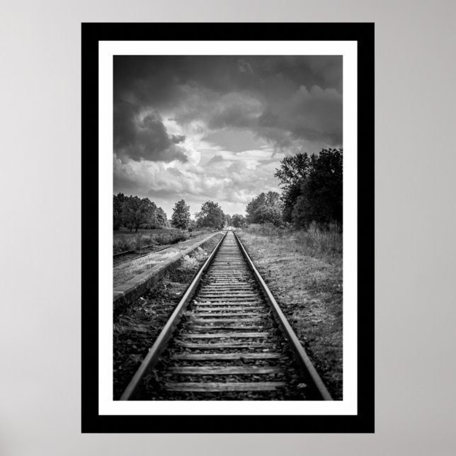 Póster Poster de pista de ferrocarril en blanco y negro (Frente)