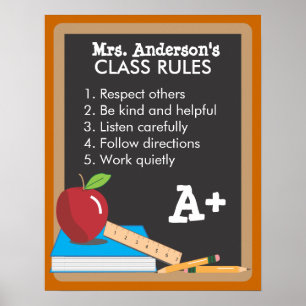 Póster Poster de pizarra de reglas de clase del profesor