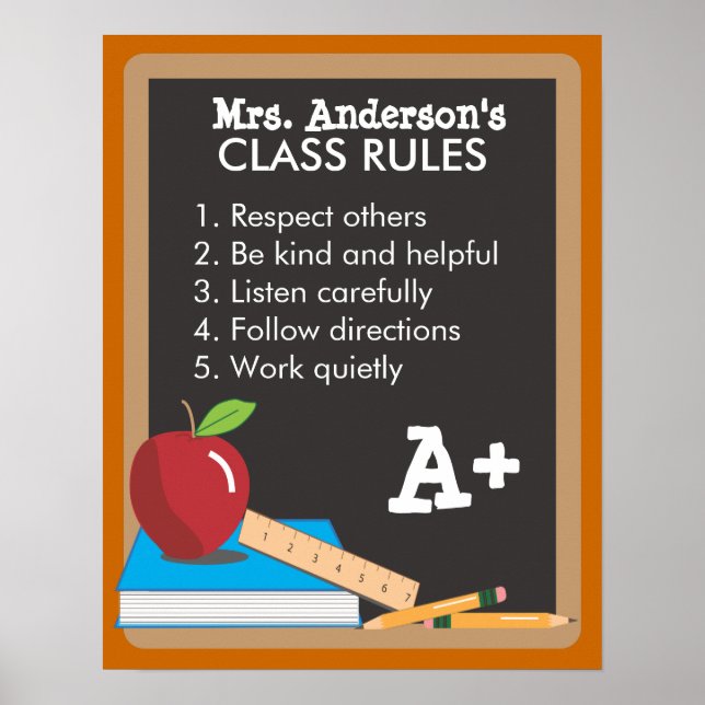 Póster Poster de pizarra de reglas de clase del profesor (Frente)