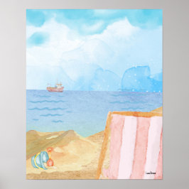 Póster Poster de playa acuarela