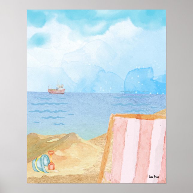Póster Poster de playa acuarela (Frente)