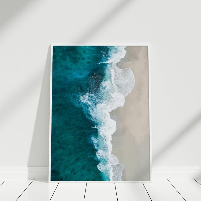Póster Poster de playa aérea costera (Aerial Coastal Beach Poster in white frame )