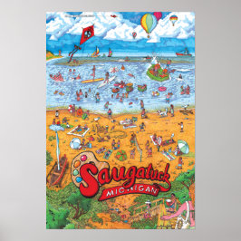 Póster Poster de playa de Saugatuck (pequeño de 13" x 19"