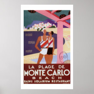 Póster Poster de playa de Vintage Monte Carlo