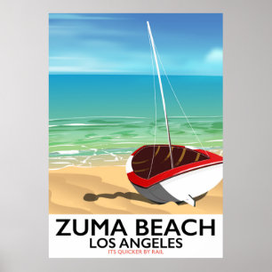 Póster Poster de playa del Zuma Beach LA Rail