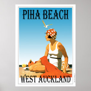 Póster Poster de Playa Piha Beach West Auckland Beach