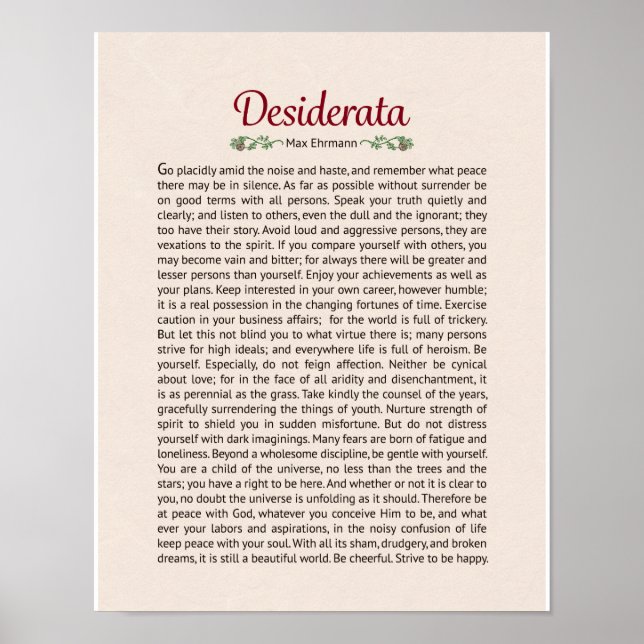Póster Poster de poema Desiderata Imprimir (Frente)