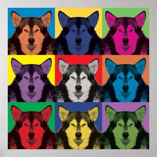 Póster Poster de Pop-Art de Alaskan Malamute (Frente)