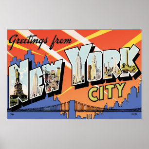 Póster Poster de postales de la vendimia de NYC