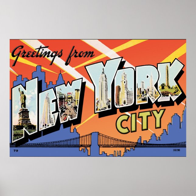 Póster Poster de postales de la vendimia de NYC (Frente)