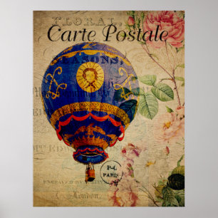 Póster Poster de postales francés vintage en globo aerost