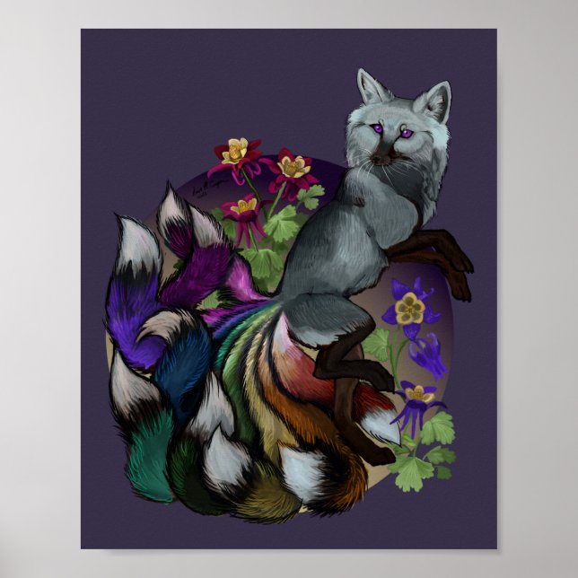 Póster Poster de Pride Kitsune y Flores de Columbine (Frente)