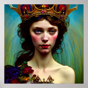 Póster Poster de princesa solitaria y colorida coronada