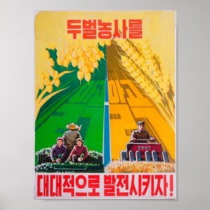 Póster Poster de propaganda de Corea del Norte - Tractor 