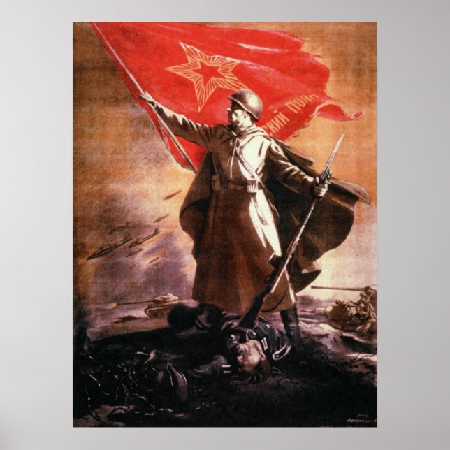 Póster Poster de propaganda rusa de la Segunda Guerra Mun (Frente)