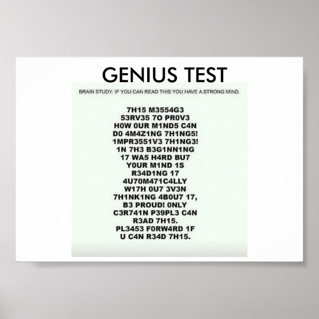Póster Poster de pruebas Genius con texto para probar su  (Frente)