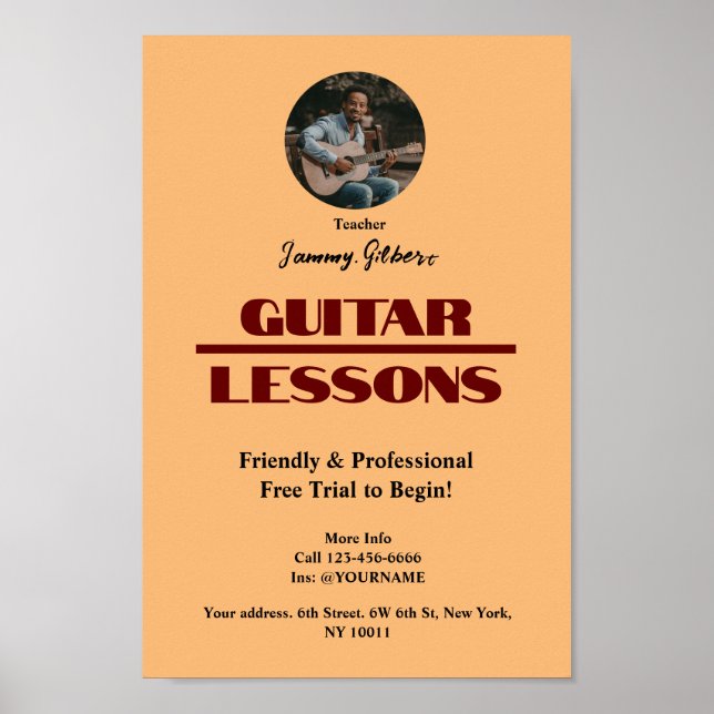 Póster Poster de publicidad de profesor de guitarra (Frente)