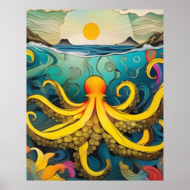 Póster Poster de pulpo amarillo (Frente)
